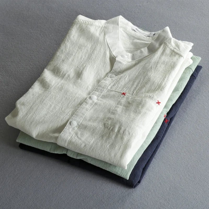 Alden Stand Collar Linen Shirt