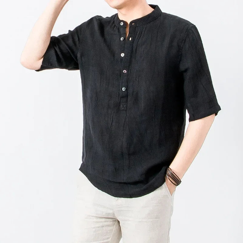 Relaxed-Linen Washed Button-Up