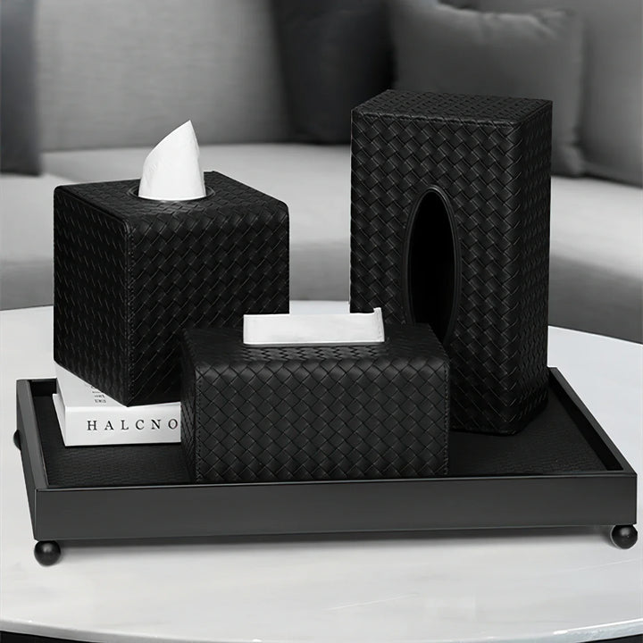 Nero Woven Textured Leather Tissue Box