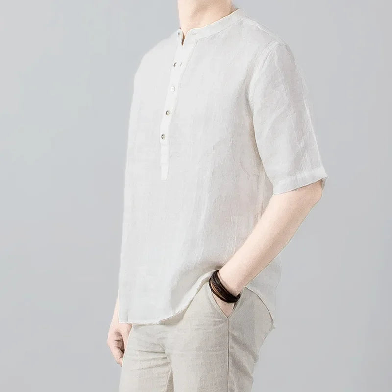 Relaxed-Linen Washed Button-Up