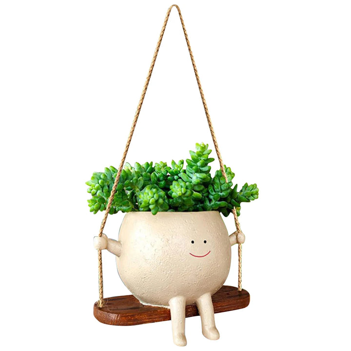 Swinging Smiley Face Hanging Ceramic Planter