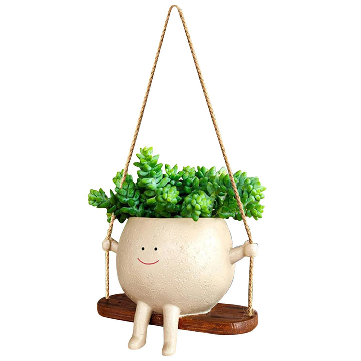 Swinging Smiley Face Hanging Ceramic Planter