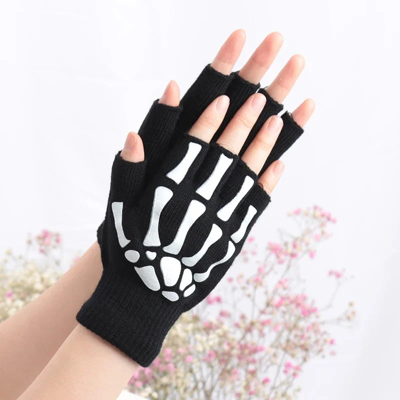 Skeleton Fingerless Punk Gloves