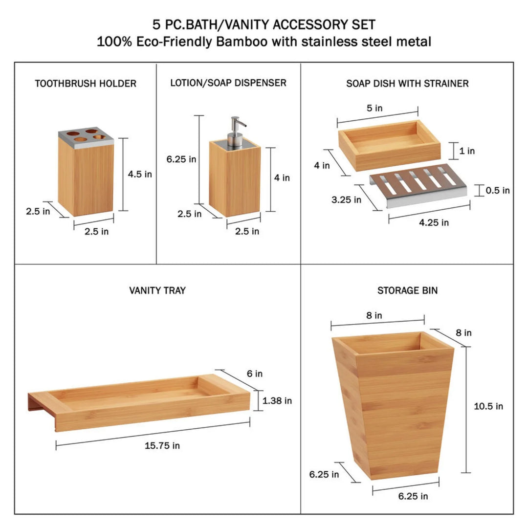 Serenity 5-Piece Bamboo Bath Set