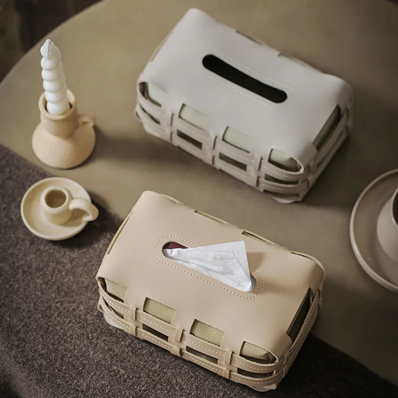 Cestino Double Woven Leather Tissue Box