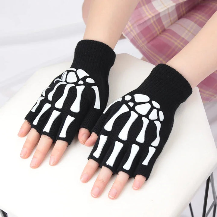 Skeleton Fingerless Punk Gloves