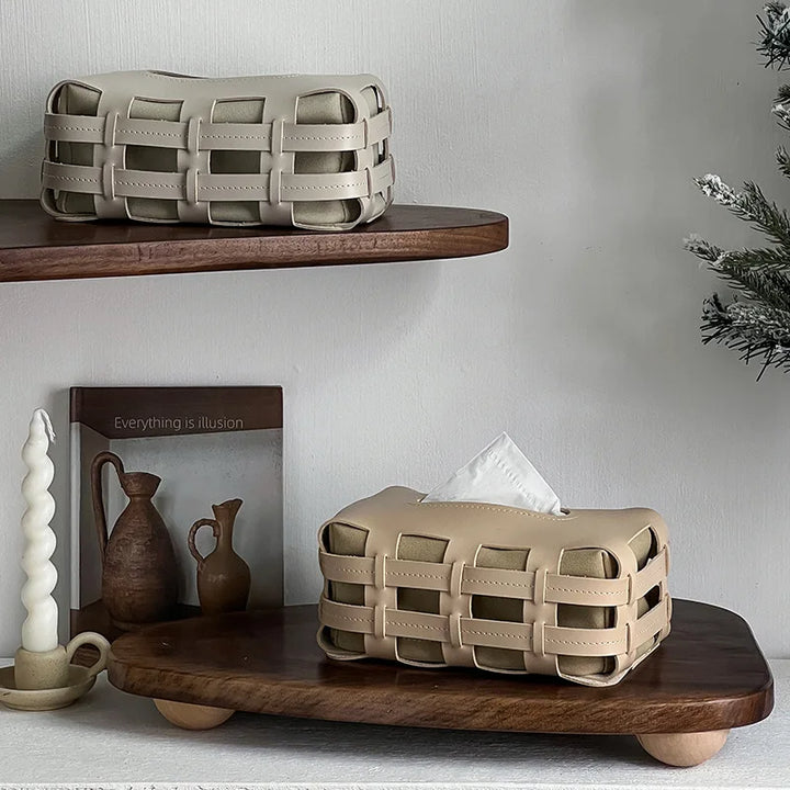 Cestino Double Woven Leather Tissue Box