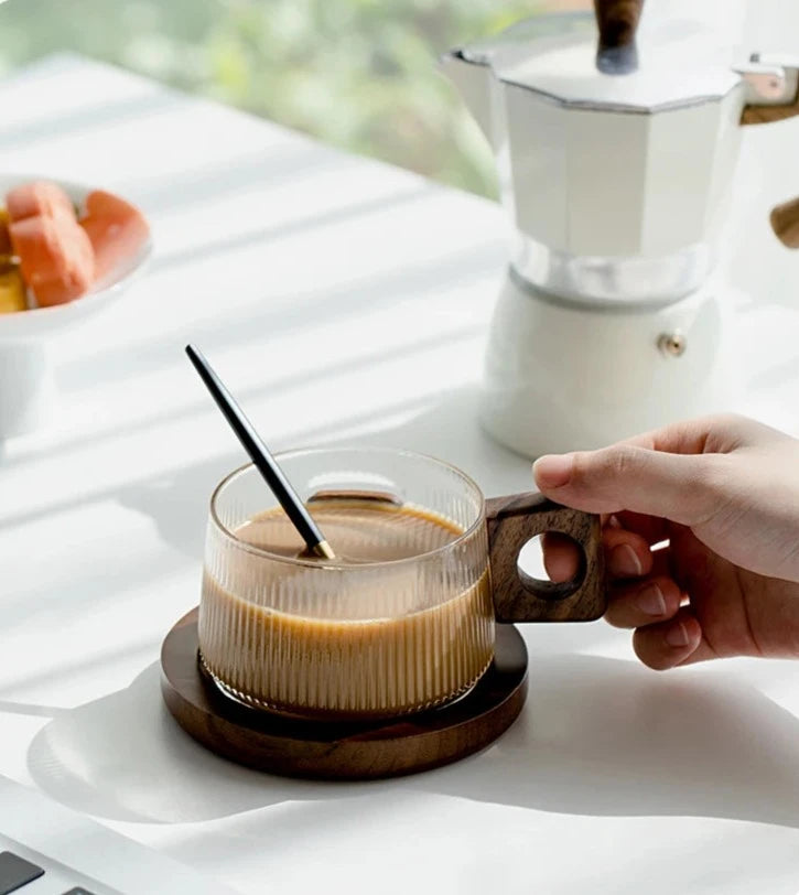 Mokuzai Traditional Glass Mug & Wooden Tray