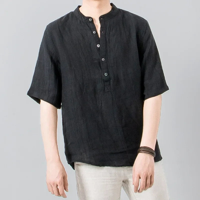 Relaxed-Linen Washed Button-Up