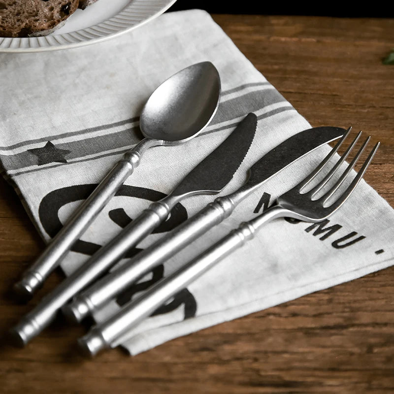 Retro Scrubbed Steel Kitchen Cutlery Set